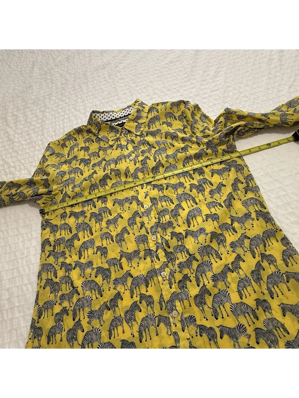 Talbots Yellow Zebra Animal Print Button Up Shirt Long Sleeve Sz L Large